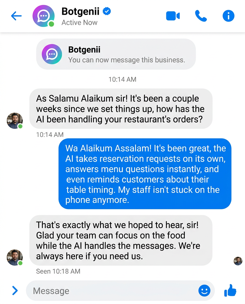 WhatsApp conversation with Botgenii AI for Mobile Shop, Chittagong