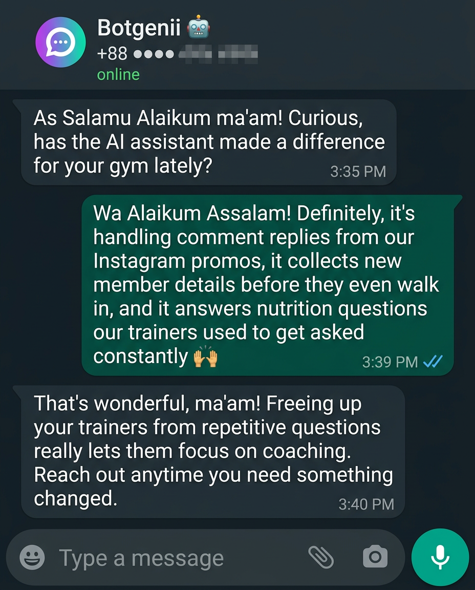WhatsApp conversation with Botgenii AI for Dental Practice, Bristol UK