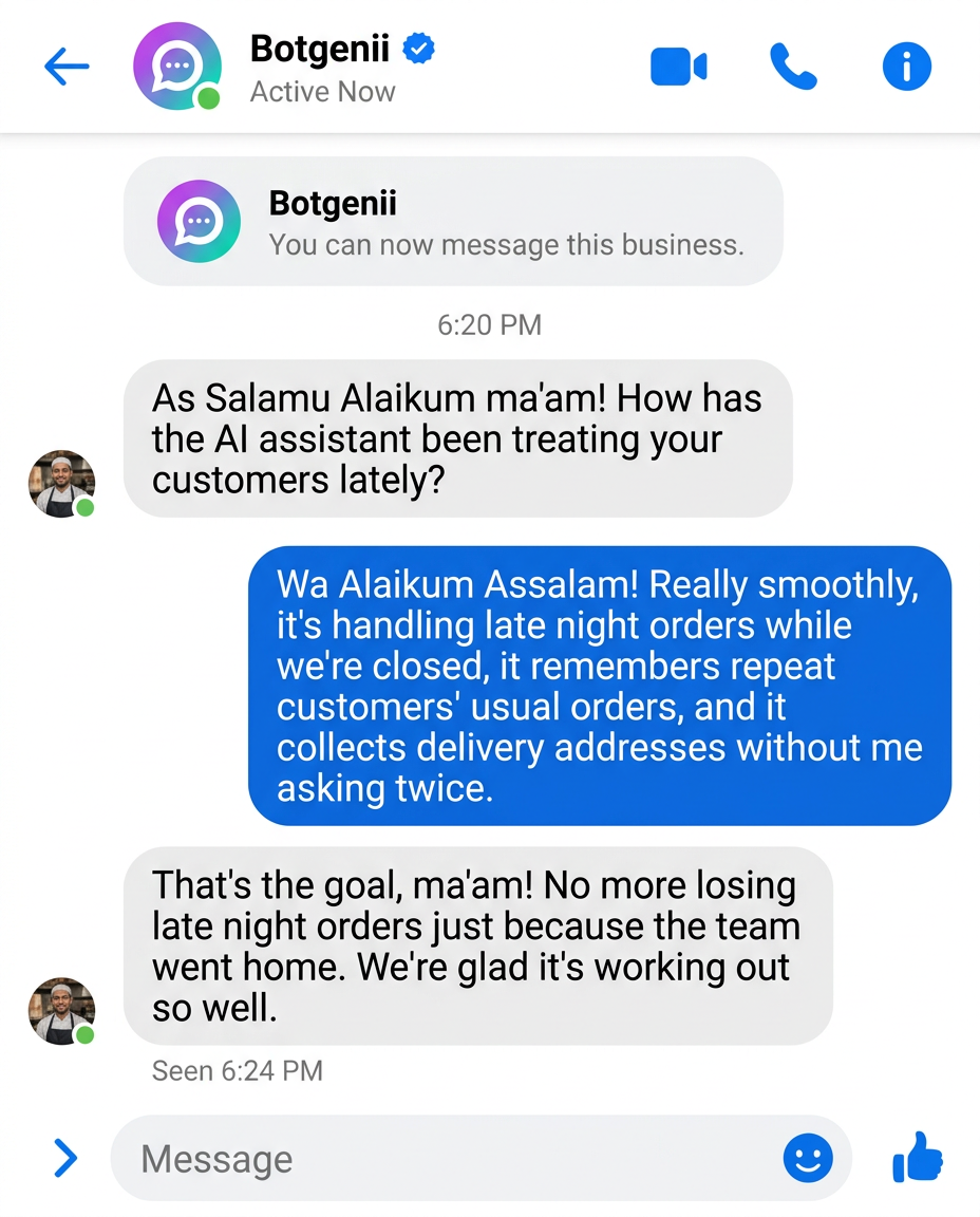 WhatsApp conversation with Botgenii AI for Beauty Parlour, Sylhet